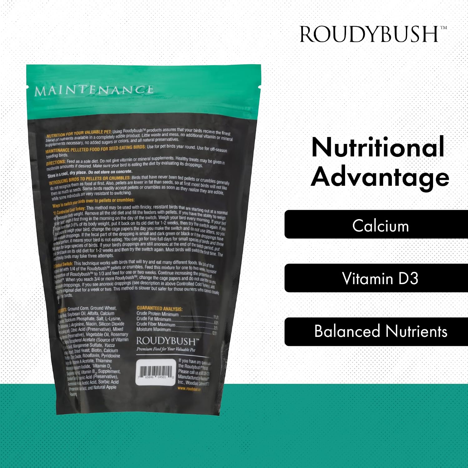 RoudyBush Daily Maintenance Food for Birds - Scientifically Formulated Bird Feed - Bird Food Pellets w/Corn, Wheat, Soy & More - Nutritious & Healthy Feed for Birds (Mini, 44oz)