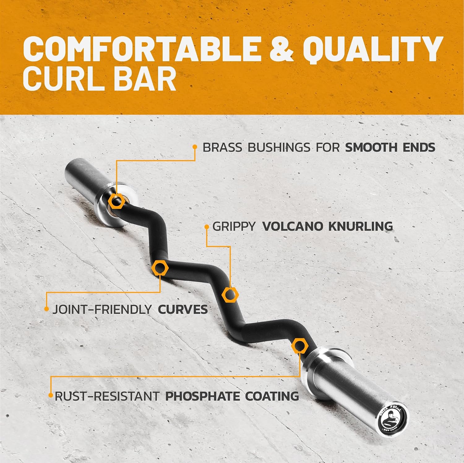 EZ Curl Bar [Bells of Steel] EZ Bar Olympic Curl Barbell for Bicep, Tricep Workouts, 2-Inch Curling Barbell with Angled Grips for Home Gym