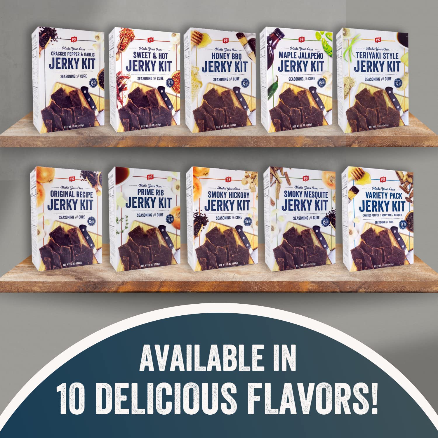 PS Seasoning Jerky Seasoning and Cure Kit (Cracked Pepper & Garlic)- Award-Winning DIY Beef Jerky Making Kit with Seasoning Mix & Cure- Oven, Smoker, Dehydrator- Great for Beef, Turkey, Venison