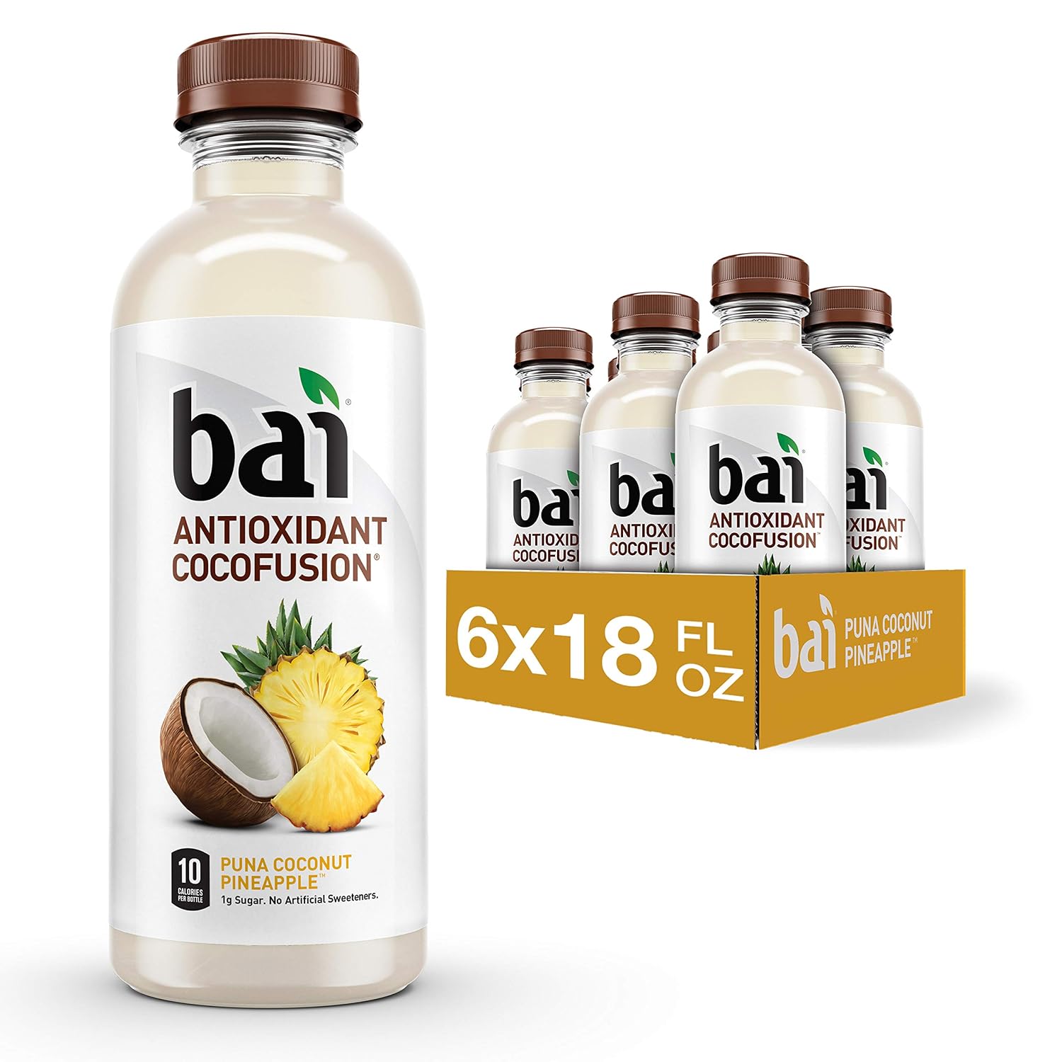Bai Coconut Flavored Water Puna Coconut Pineapple, Antioxidant Infused, Coconut Pineapple Flavored Water Drink, 18 Fluid Ounce Bottles, 6 Count