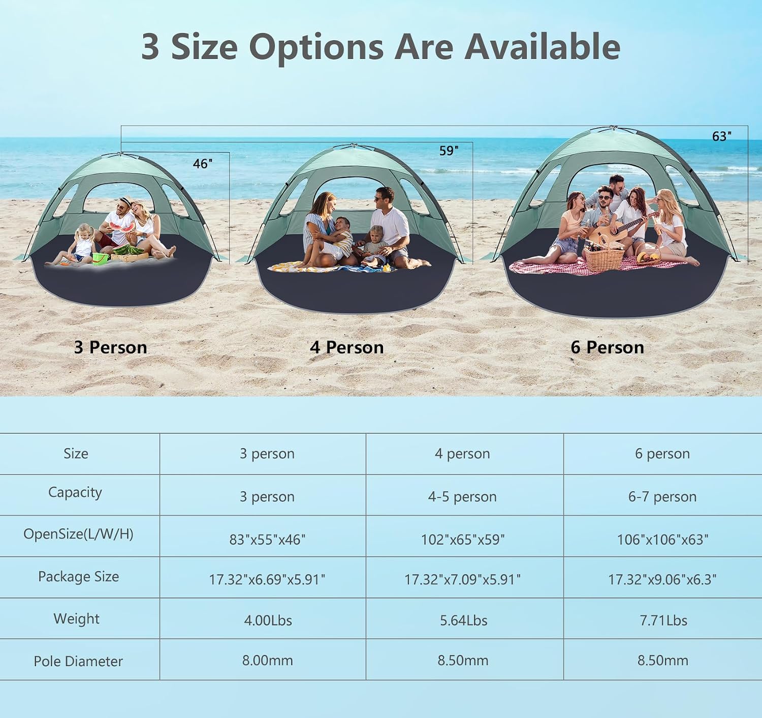 NXONE Beach Tent Sun Shelter, UPF 50+ UV Protection, Easy Setup