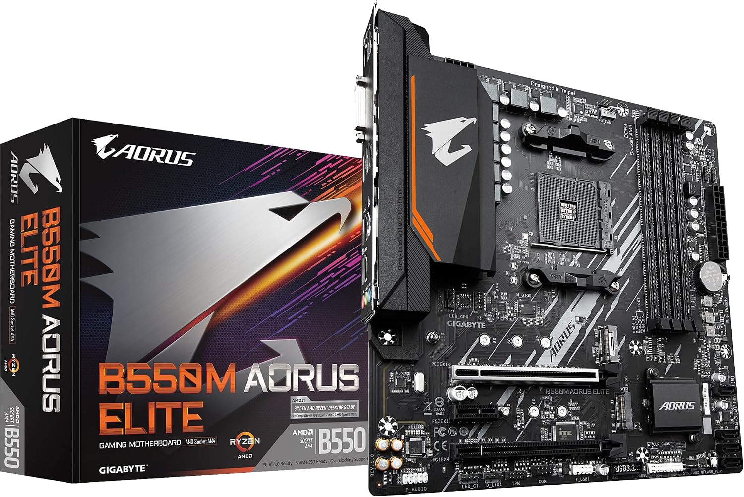 Gigabyte GIGABYTE B550M AORUS Elite (AM4/ AMD/ B550/ Micro-ATX/ DDR4/ Dual M.2/ PCIe 4.0/ Realtek GbE LAN/Gaming Motherboard)