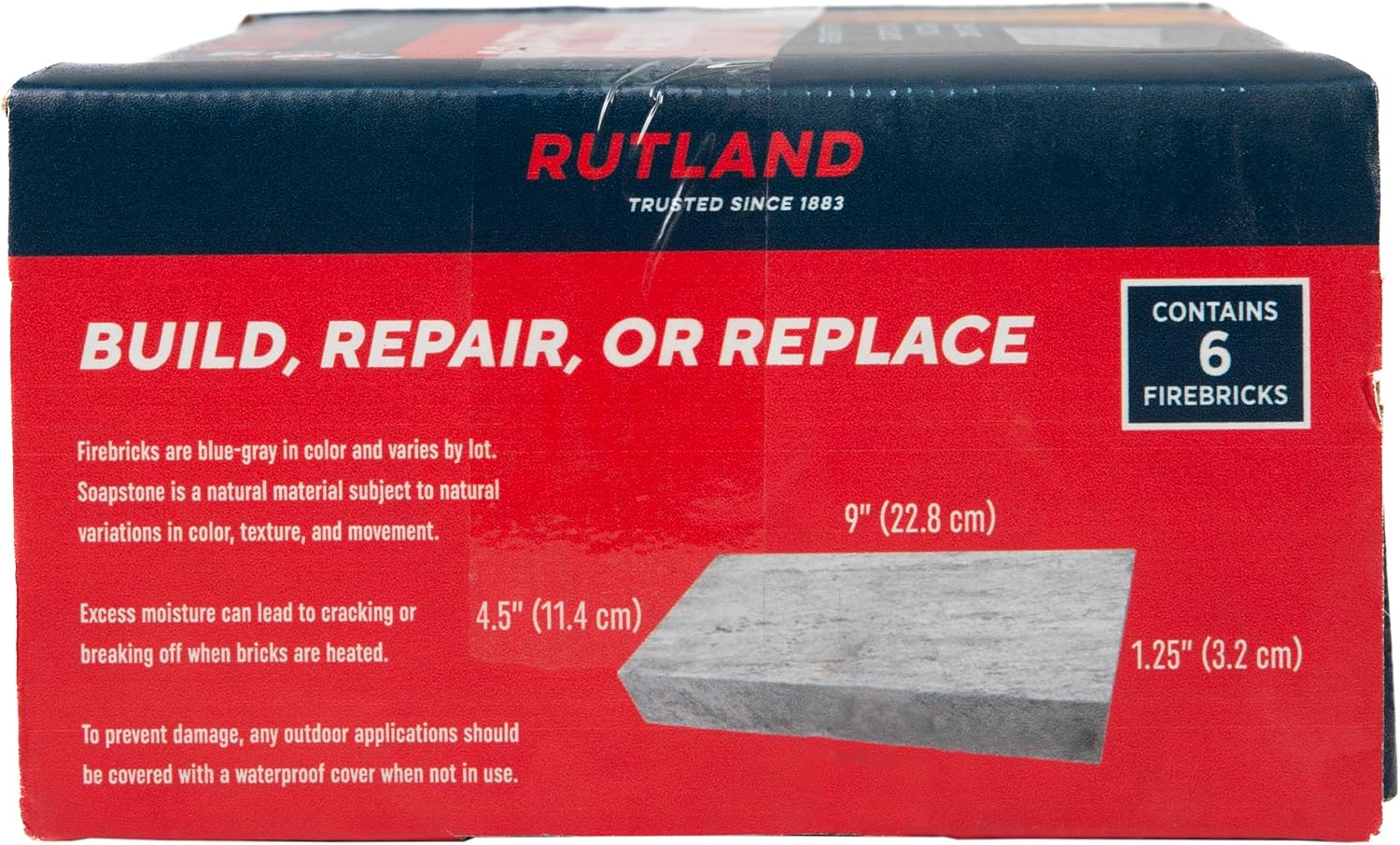 Rutland Fire Bricks, Properly Cured High Temperature FireBrick, USA-Made Residential Fire Clay Replacement for Wood Stove, Fireplace, & Pizza Oven, Size 9" x 4.5" x 1.25", 6-Pack, Tan