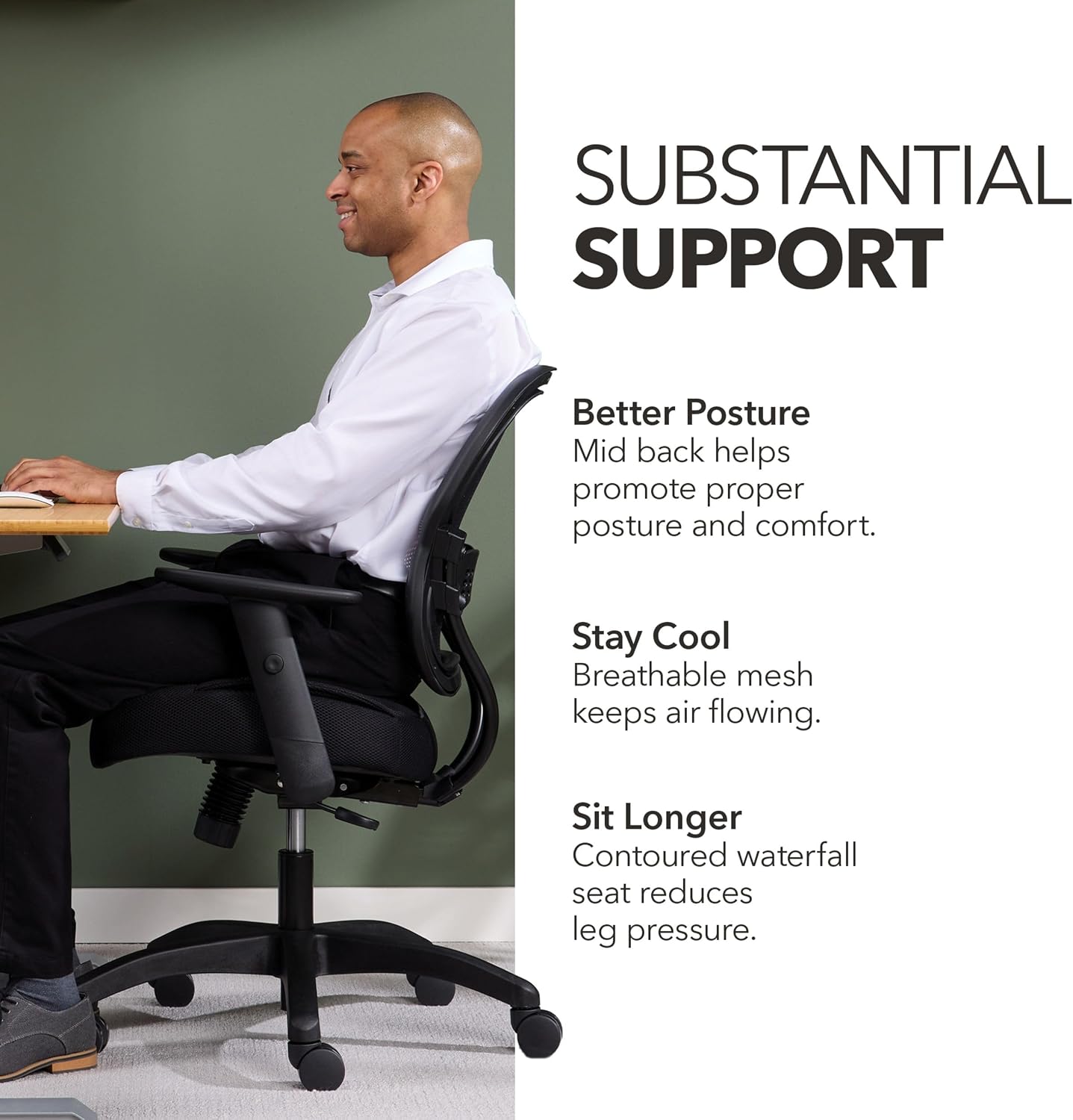 HON Wave Ergonomic Office Chair, Lumbar Support, Desk Chair, Black | High back ergonomic office desk chair with lumbar support, adjustable arms, office decor, advanced tilt for comfort