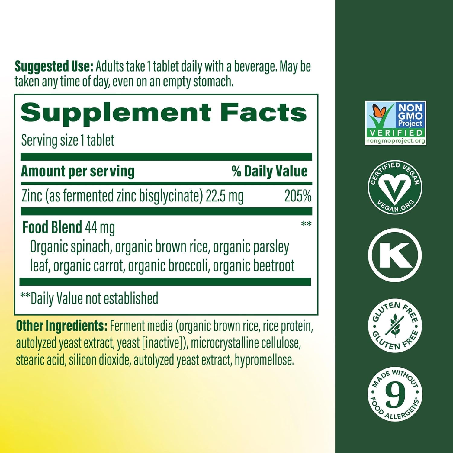 MegaFood Zinc Bisglycinate, High Absorption, Immune Support, 120 Tablets