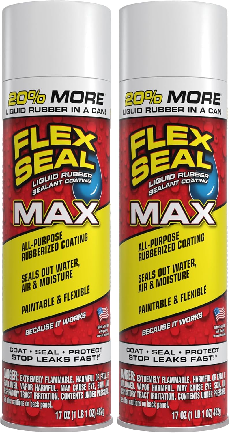 Flex Seal, 14 oz, 2-Pack, Black, Stop Leaks Instantly, Waterproof Rubber Spray On Sealant Coating, Perfect for Gutters, Wood, RV, Campers, Roof Repair, Skylights, Windows, and More
