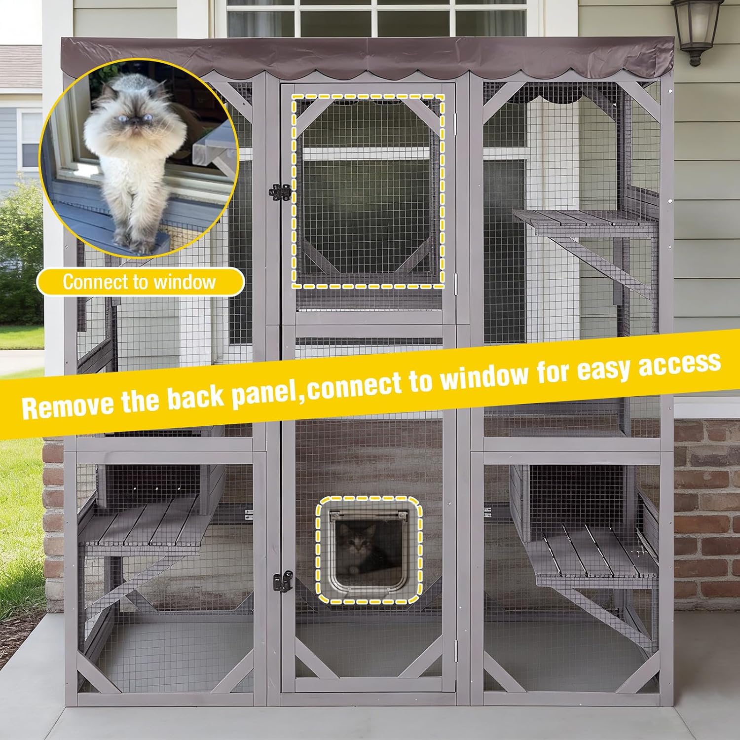 Aivituvin Cat House Outdoor Cat Catio Wooden Large Enclosure with Run on Wheels 70.9" Upgraded Version Catio with Reinforcement Strip