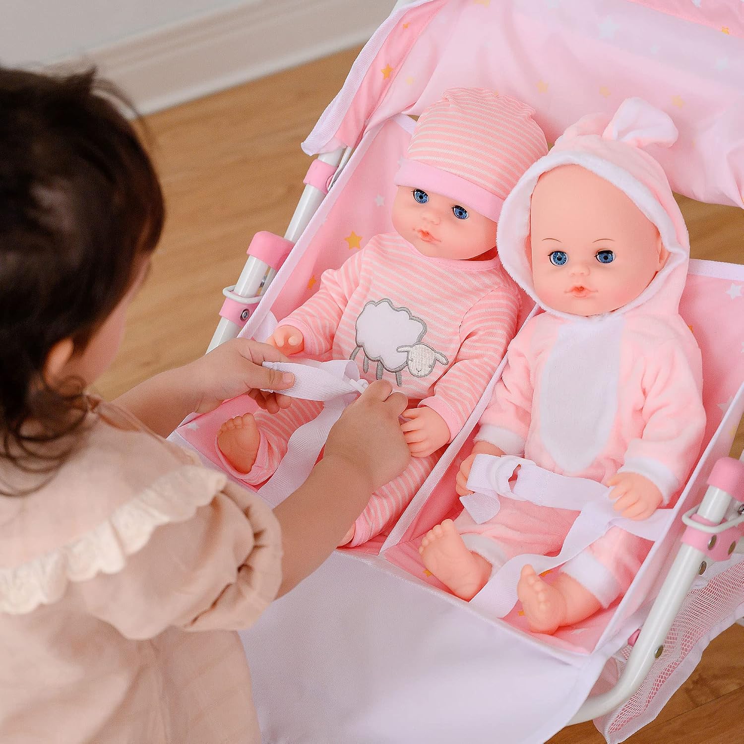 Olivia's Little World Doll Jogging-Style Stroller with Canopy, Storage Underneath, Pink and Cream and Gray | Canopy, Storage Underneath