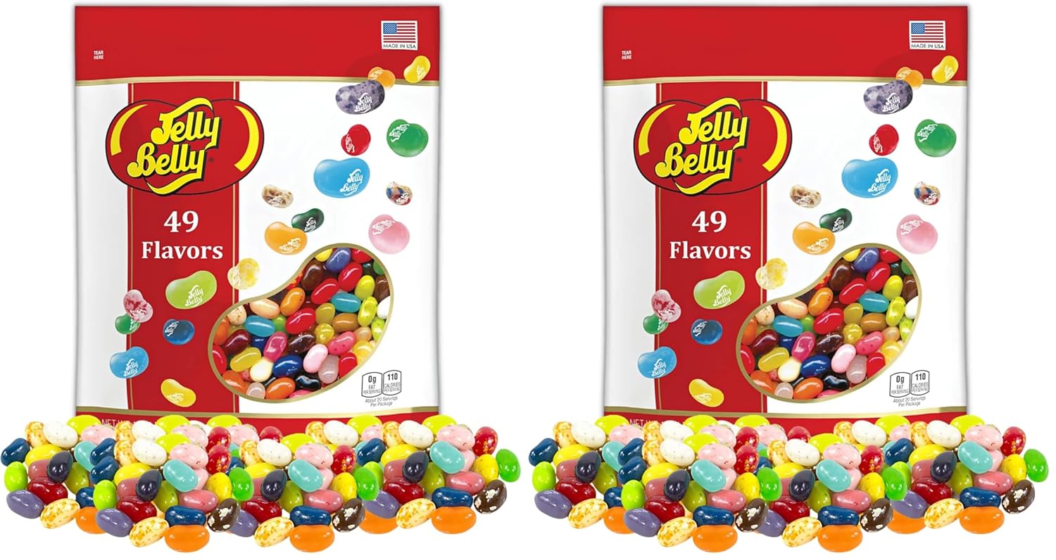 49 Assorted Jelly Bean Flavors Resealable Pouch, Gluten and Fat Free Shareable Bag of Fruity Chewy Candy, 1.31 LB