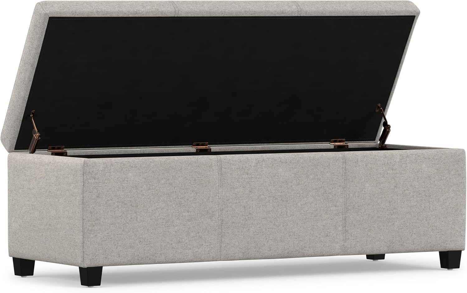 SIMPLIHOME Avalon 48" Wide Vegan Leather Storage Ottoman in Brown