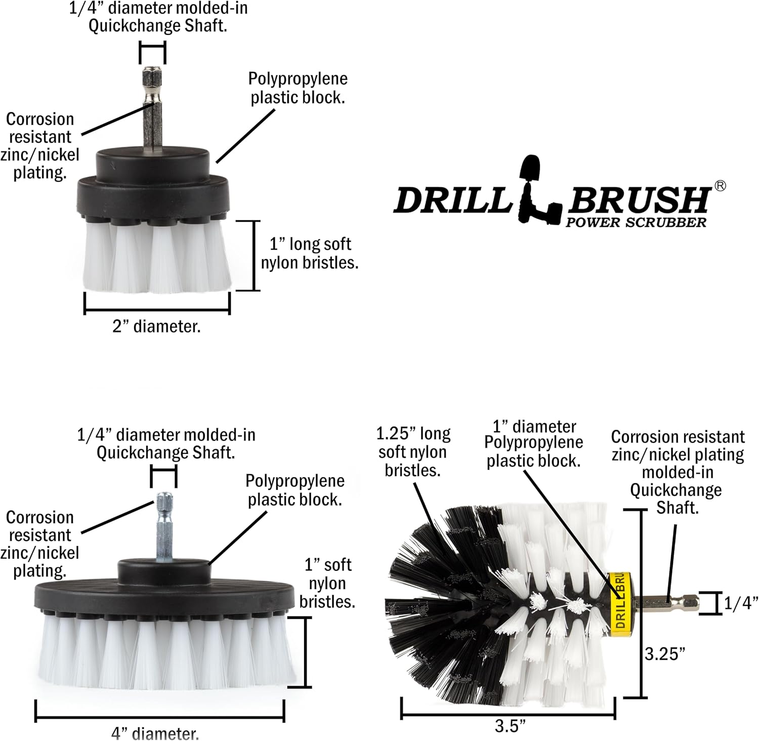 Drillbrush Drill Brush Attachment Set for Bathroom, Tile & Grout Cleaning | Power Scrubber Brush Kit for Bathtub & Shower - All-Purpose Household Cleaning Brushes for Drill - Electric Grout Cleaner Kit