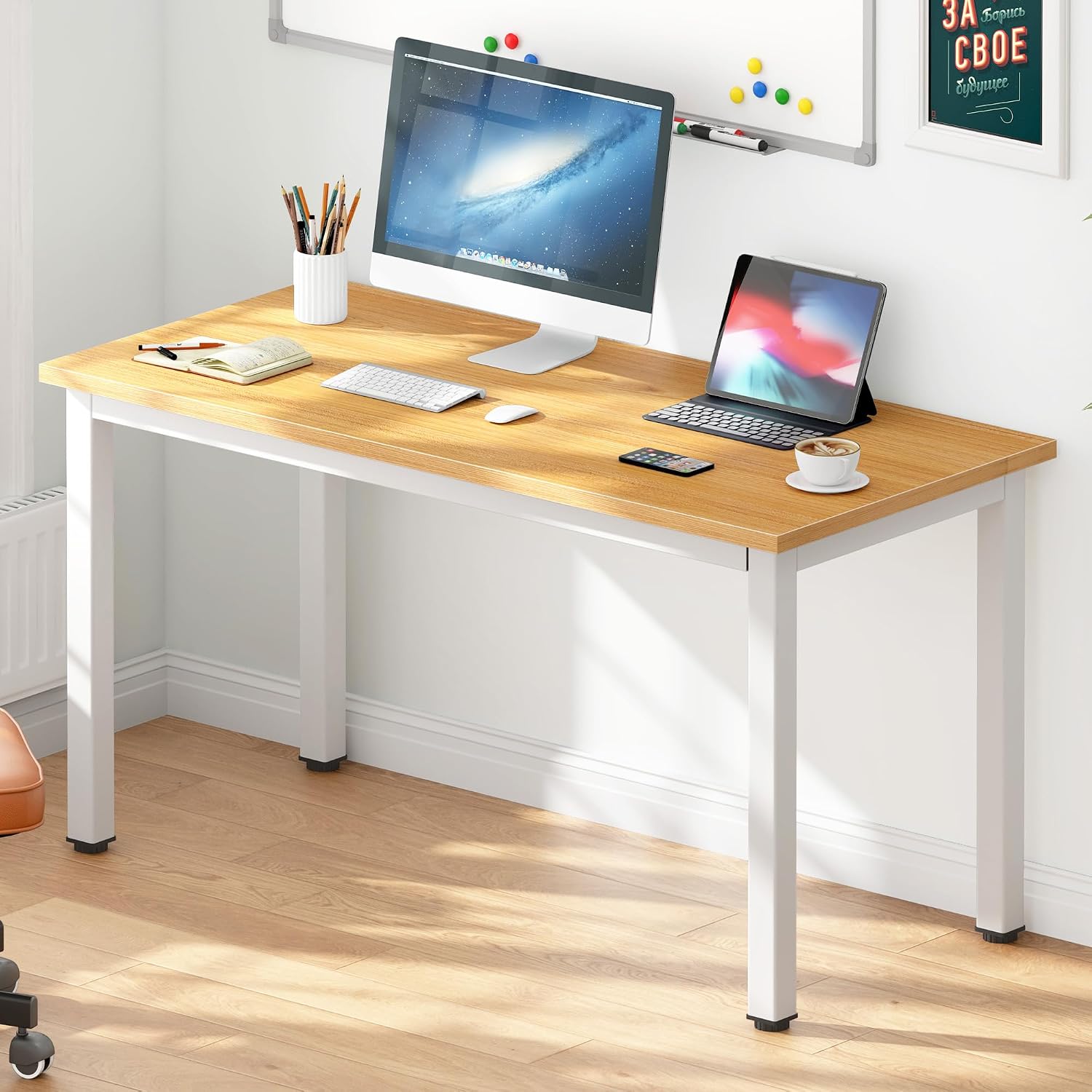 DlandHome 47 inches Medium Computer Desk for Bedroom, Retro