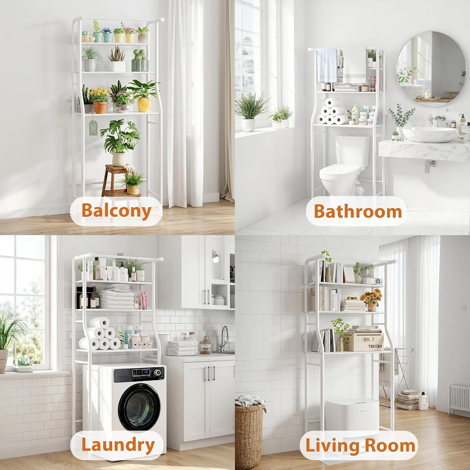 UDEAR 3-Tier Over The Toilet Rack,with Hanging Rod,Tower Shelf,Black