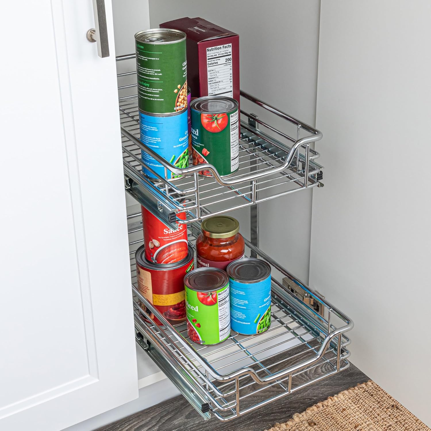 Household Essentials Glidez 2‑Tier Multipurpose Chrome‑Plated Steel Pull‑Out/Slide‑Out Under Cabinet Organizer, Chrome Finish
