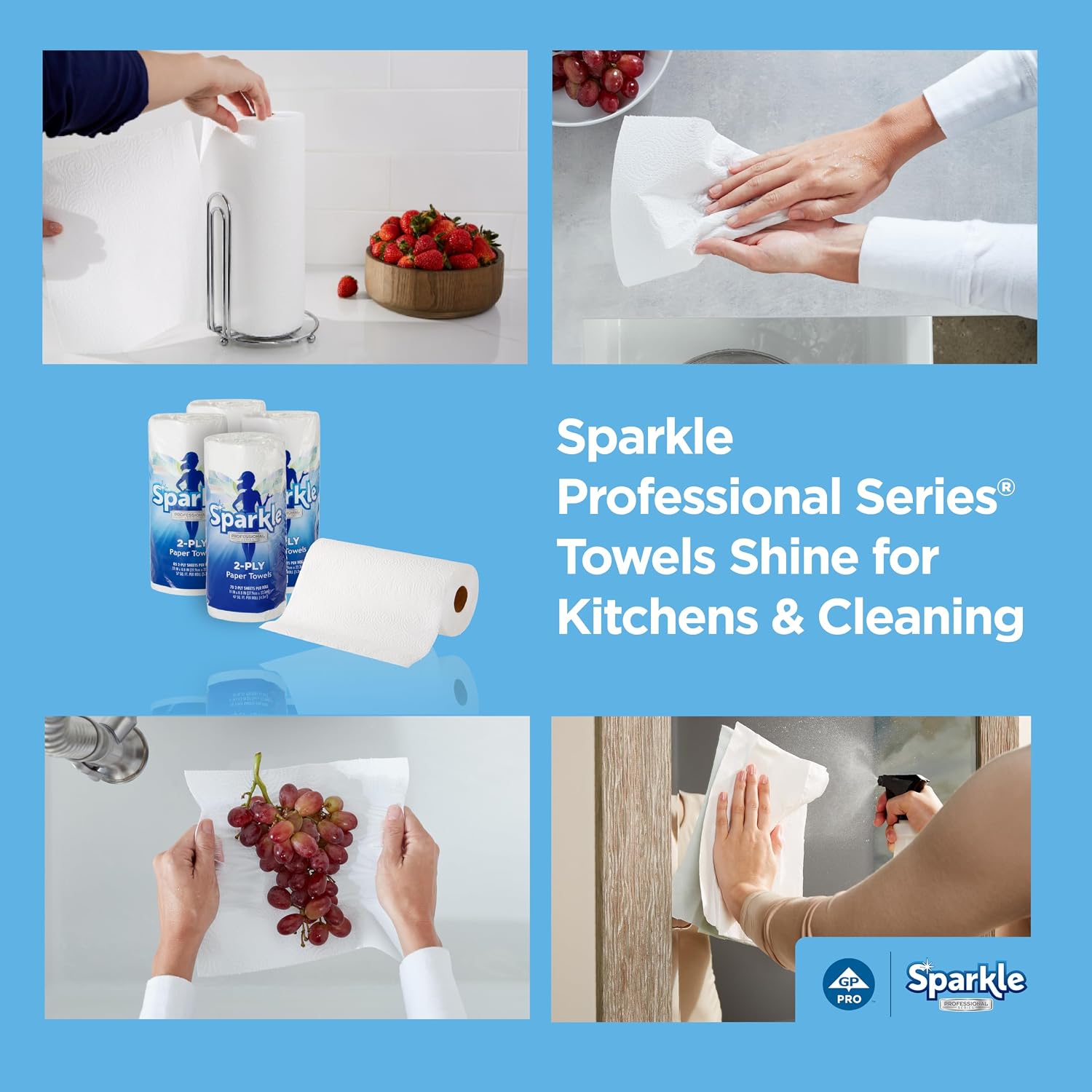Sparkle Professional Series by Georgia-Pacific PRO 2-Ply Perforated Kitchen Paper Towel Rolls, Individually Wrapped, White, 11” x 8.8” (LxW), 70 Sheets/Roll, 30 Rolls/Case, 2717201