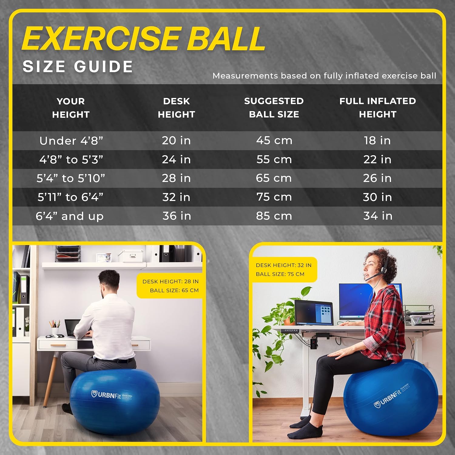 URBNFit Exercise Ball - Yoga Ball for Workout Pregnancy Stability - AntiBurst Swiss Balance Ball w/ Pump - Fitness Ball Chair for Office, Home Gym