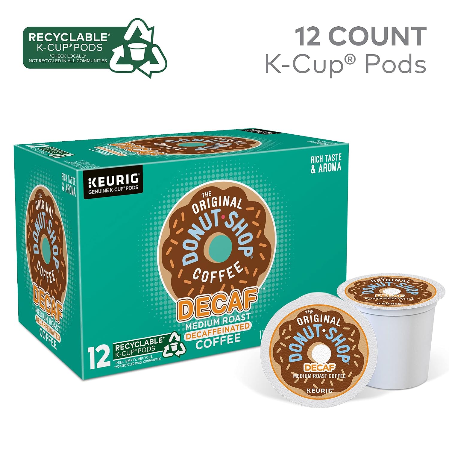 The Original Donut Shop Keurig Single-Serve K-Cup Pods, Decaf Keurig Single-Serve K-Cup Pods, Medium Roast Coffee, 12 Count