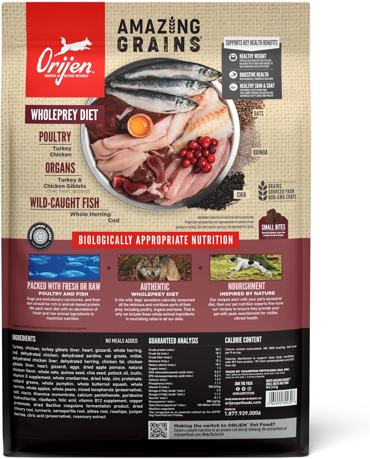 ORIJEN Grain Free WHOLEPREY Dry Dog Food Small Breed Recipe 10lb Bag