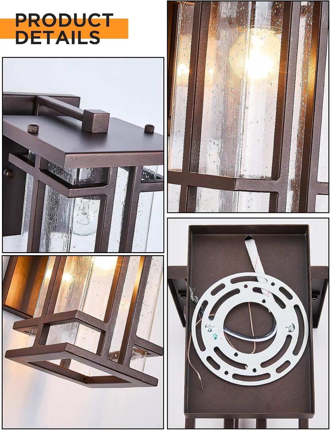Rustic Dusk to Dawn Outdoor Wall Light Fixture 13.8"H Waterproof Exterior Wall Sconces Black Metal with Seeded Glass Sensor Outdoor Wall Lantern for