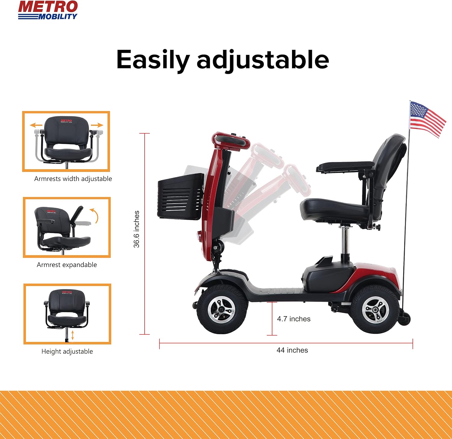 MetroMobility 15-25Miles 330lbs Electric Mobility Scooters for Seniors Blue