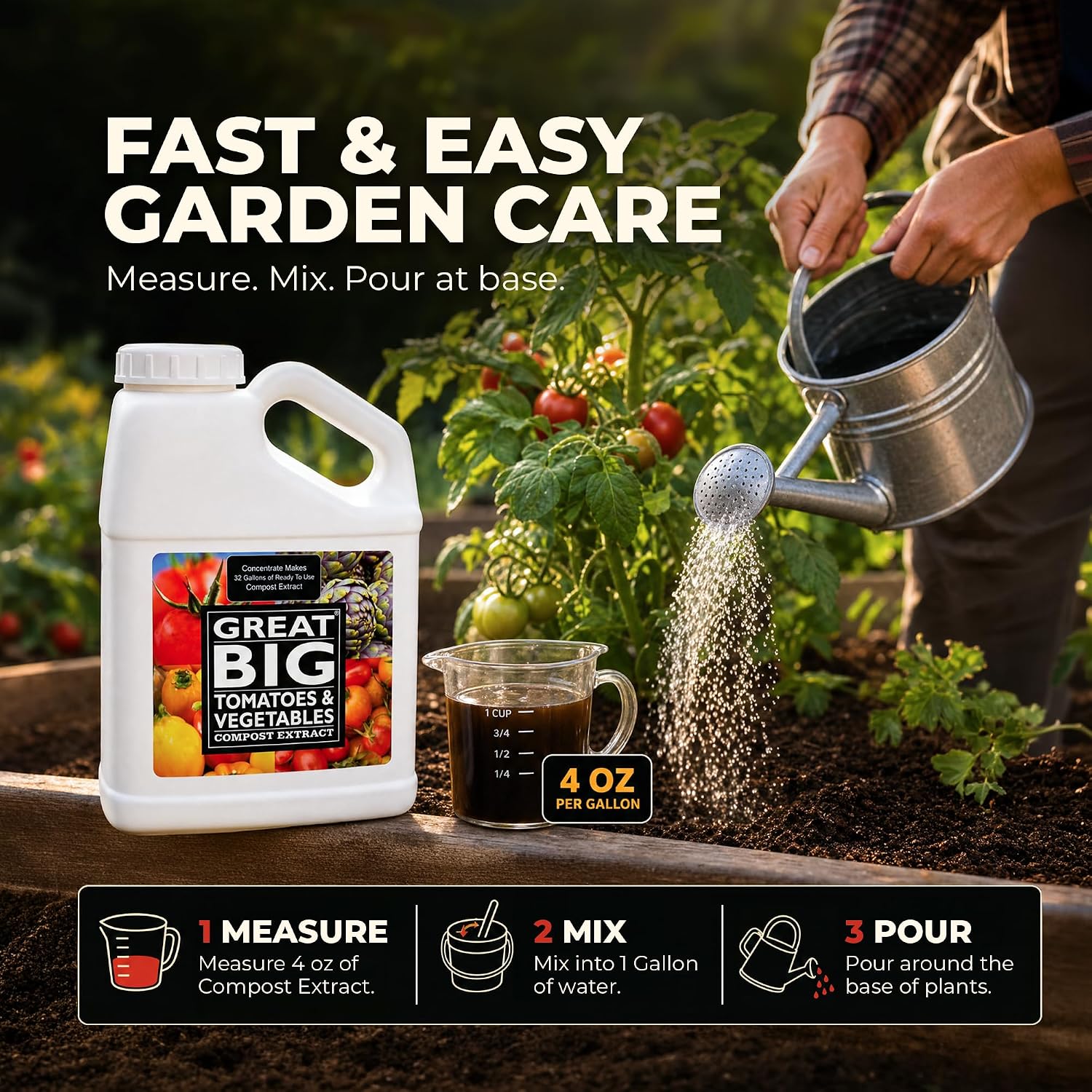 Great Big Tomatoes and Vegetables Liquid Fertilizer Booster - Organic Soil Conditioner, Liquid Compost Extract with Humic Acid, Fertilizer Activator for Big Vegetable Yields, 70 Minerals - 32 Ounce