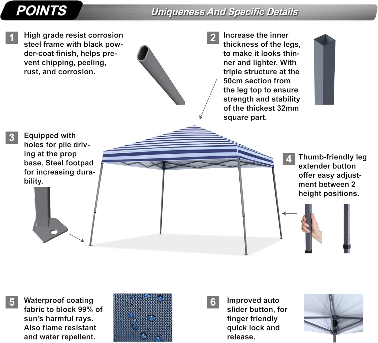 ABCCANOPY 11x11 Pop Up Canopy Tent, Stable Slant Leg Outdoor Shade, Black