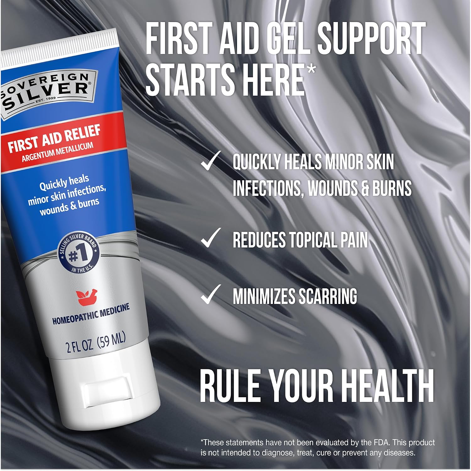 Sovereign Silver Colloidal Silver Gel, Wounds & Burns, 2 fl oz (59 mL) | Argentum Metallicum Topical Skin Care for Minor Skin Infections