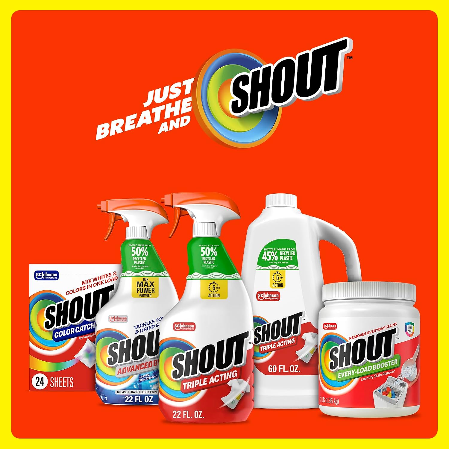Shout Active Enzyme Laundry Stain Remover Spray, Triple-Acting Formula Clings, Penetrates, and Lifts 100+ Types of Everyday Stains - Prewash Spray 22oz