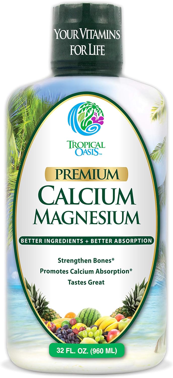 Tropical Oasis Liquid Calcium Magnesium - Natural Formula w/Support for Strong Bones - Liquid Vitamins w/Calcium