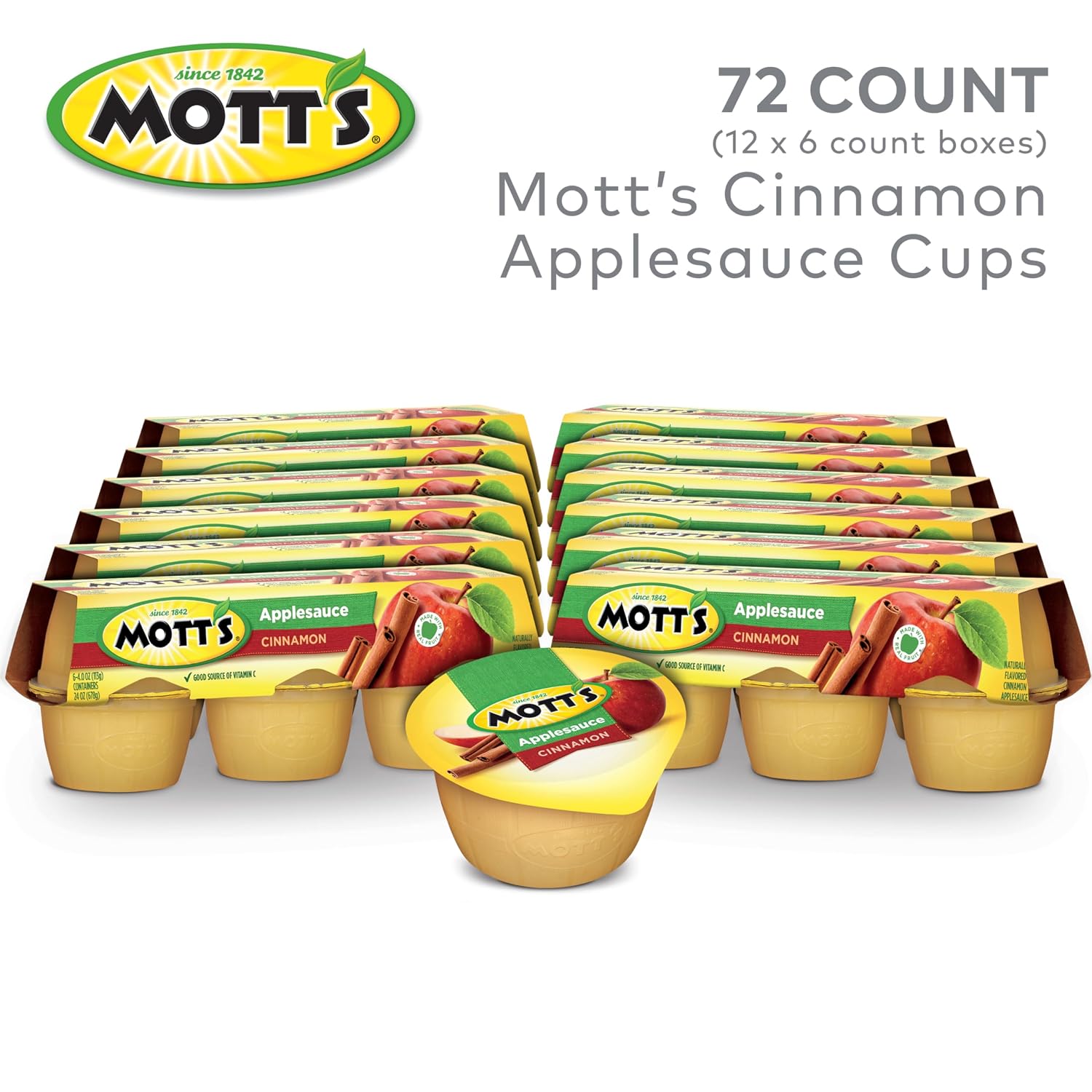 Mott's Applesauce, 4 Oz Cups, 36 Count, No Artificial Flavors, Good Source of Vitamin C, Nutritious Option for The Whole Family