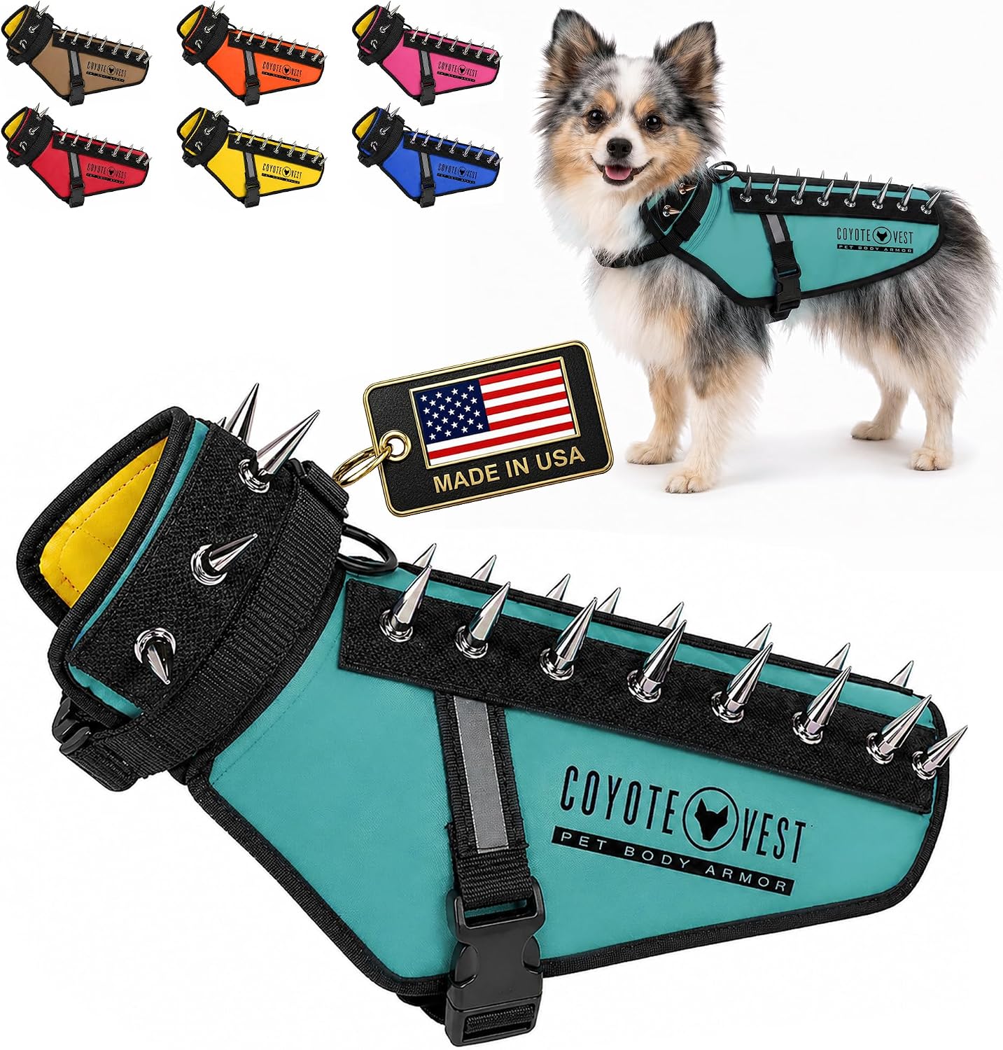 CoyoteVest Stab-Resistant Dog Harness, Made in USA, X-Small, Neon Pink | Stab-resistant Vest Helps Protect Small Dogs From Coyotes, Aggressive Dogs and Birds of Prey, with Removable Spikes