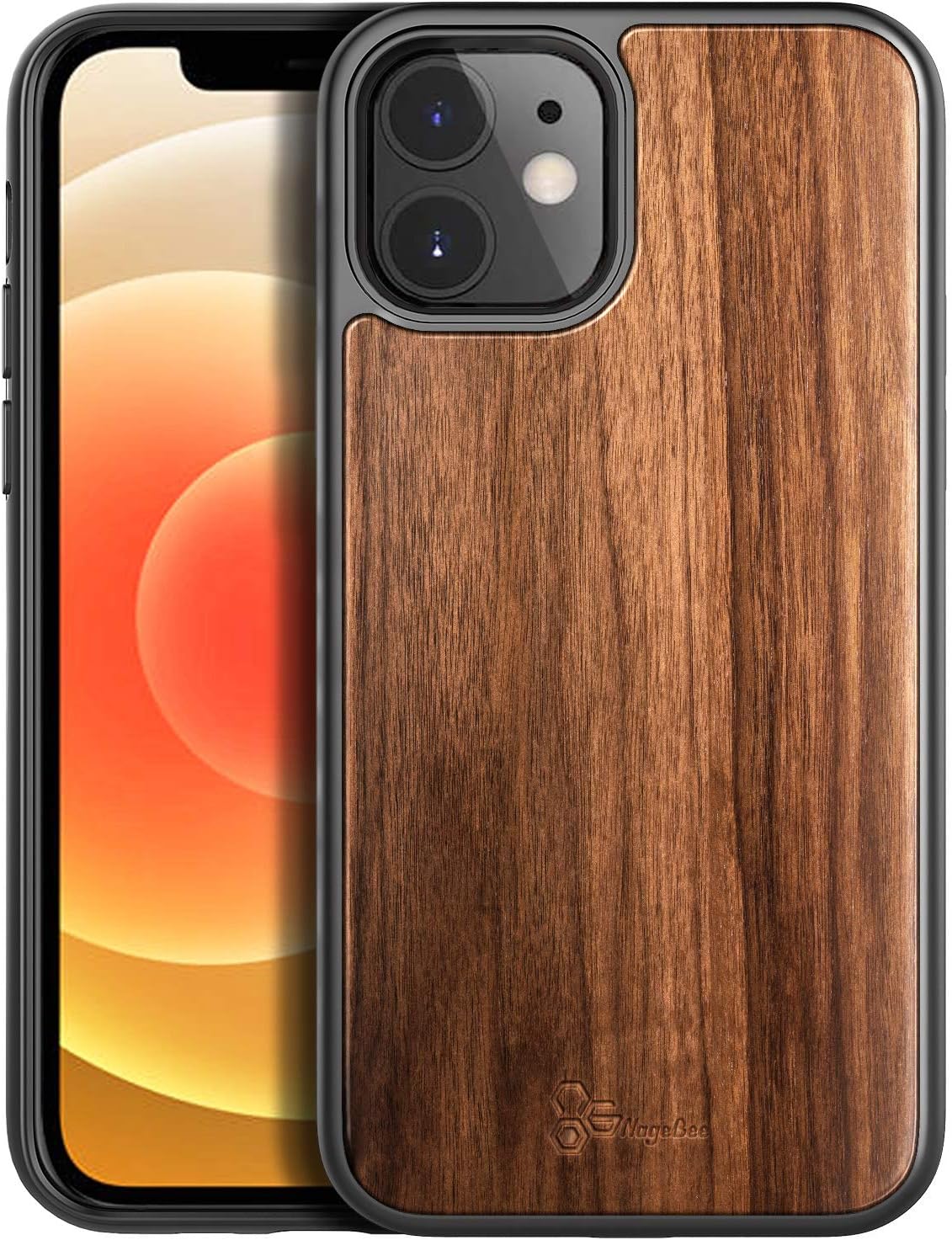 NZND Case for iPhone 12 Mini 5.4 inch (2020 Release), Real Natural Walnut Wood