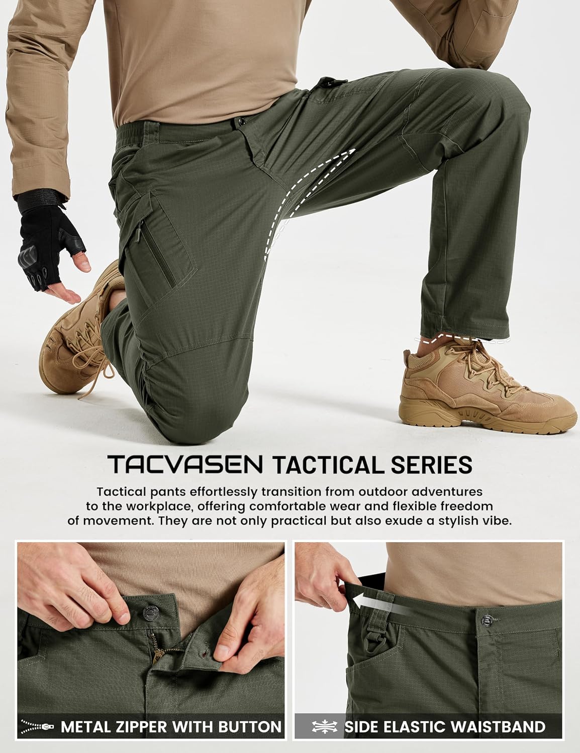 TACVASEN Men's Tactical Pants Waterproof Hiking Work Pants for Men Construction Stretch Cargo Trousers 9 Pockets
