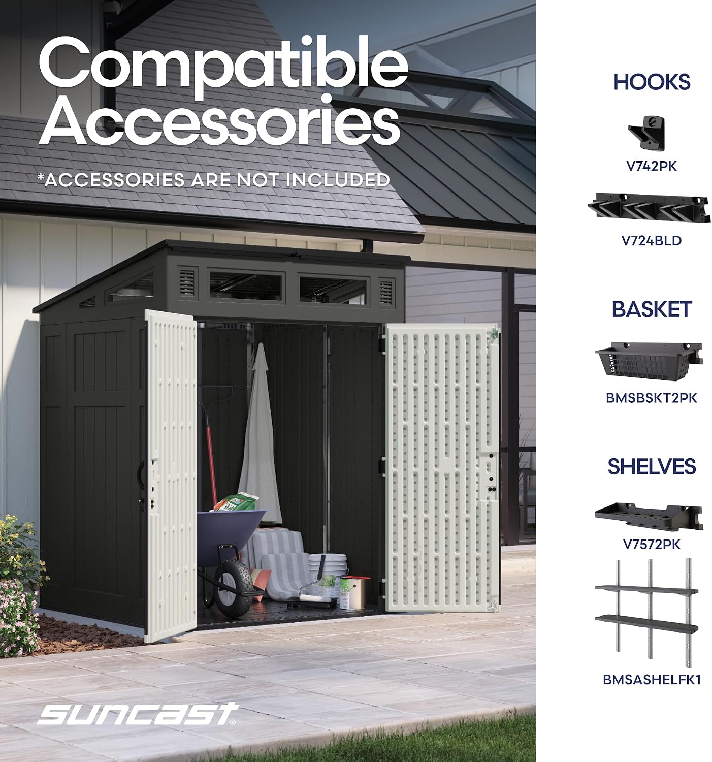 Suncast 6' x 5' Modernist Storage Shed, 200 Cu Ft, Lockable, Peppercorn