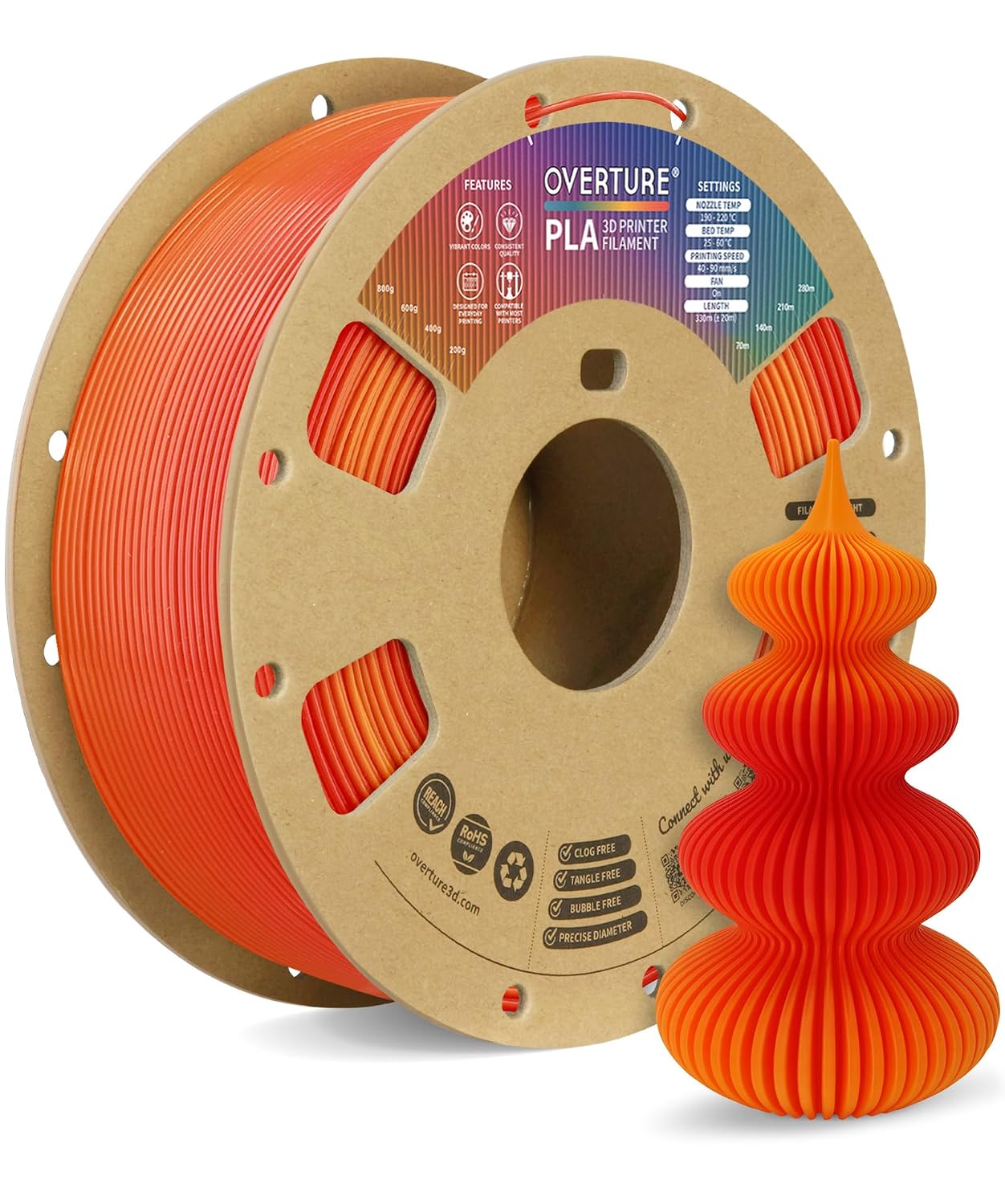 OVERTURE High Speed PLA Filament 1.75mm 3D Printer Filament,1kg White