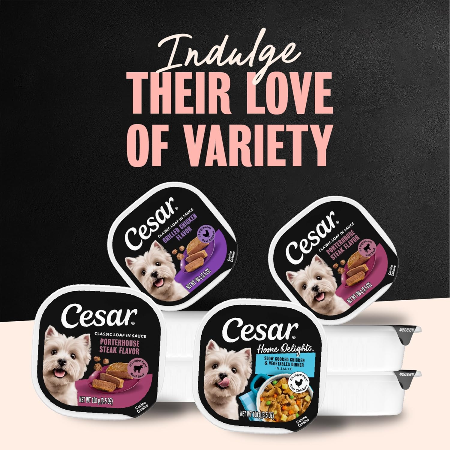 Cesar Classic Loaf Wet Dog Food, Meaty Selects, 3.5 oz, 12 Count, 2-Pack | Made in USA, Filet Mignon & Porterhouse Steak flavors, real beef #1 ingredient, no artificial flavors, easy peel trays