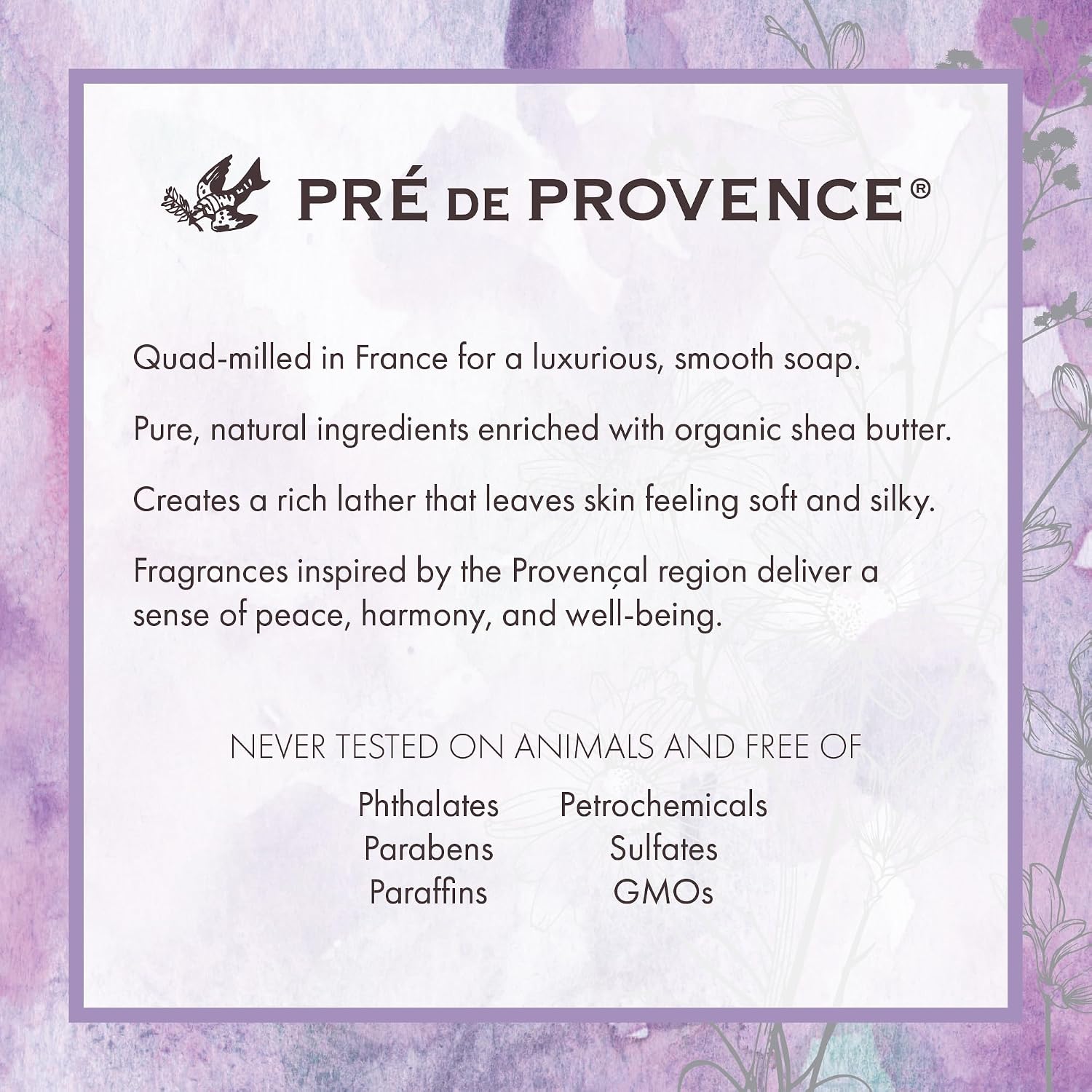 Pre de Provence Artisanal Soap Bar, Natural French Skincare, Enriched with Organic Shea Butter, Quad Milled for Rich, Smooth & Moisturizing Lather, Linden, 5.3 Ounce