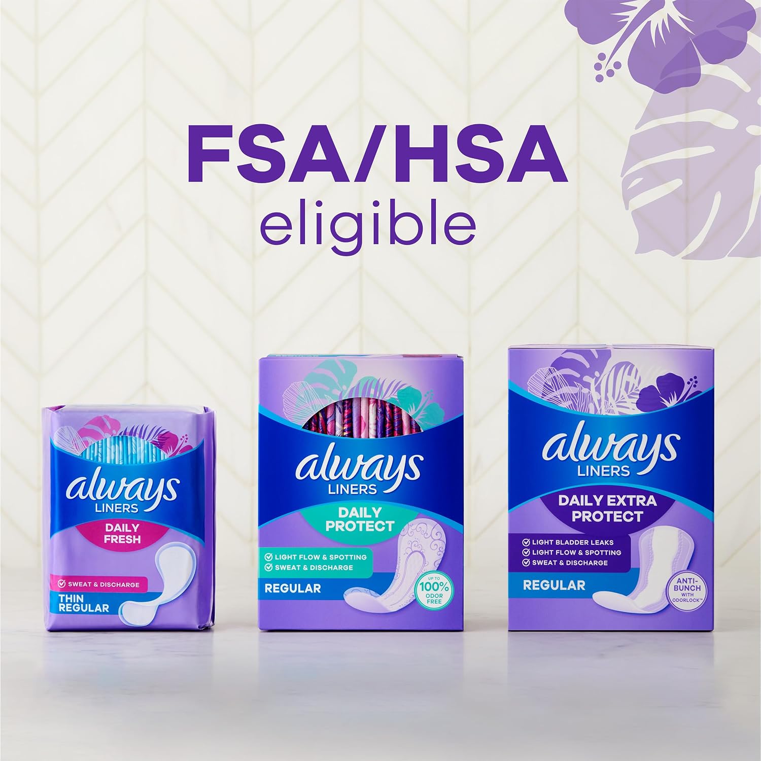 Always Panty Liners for Women Xtra Protection 3-in-1 Daily Liners for Women, Extra Long, Scented, 60 Count