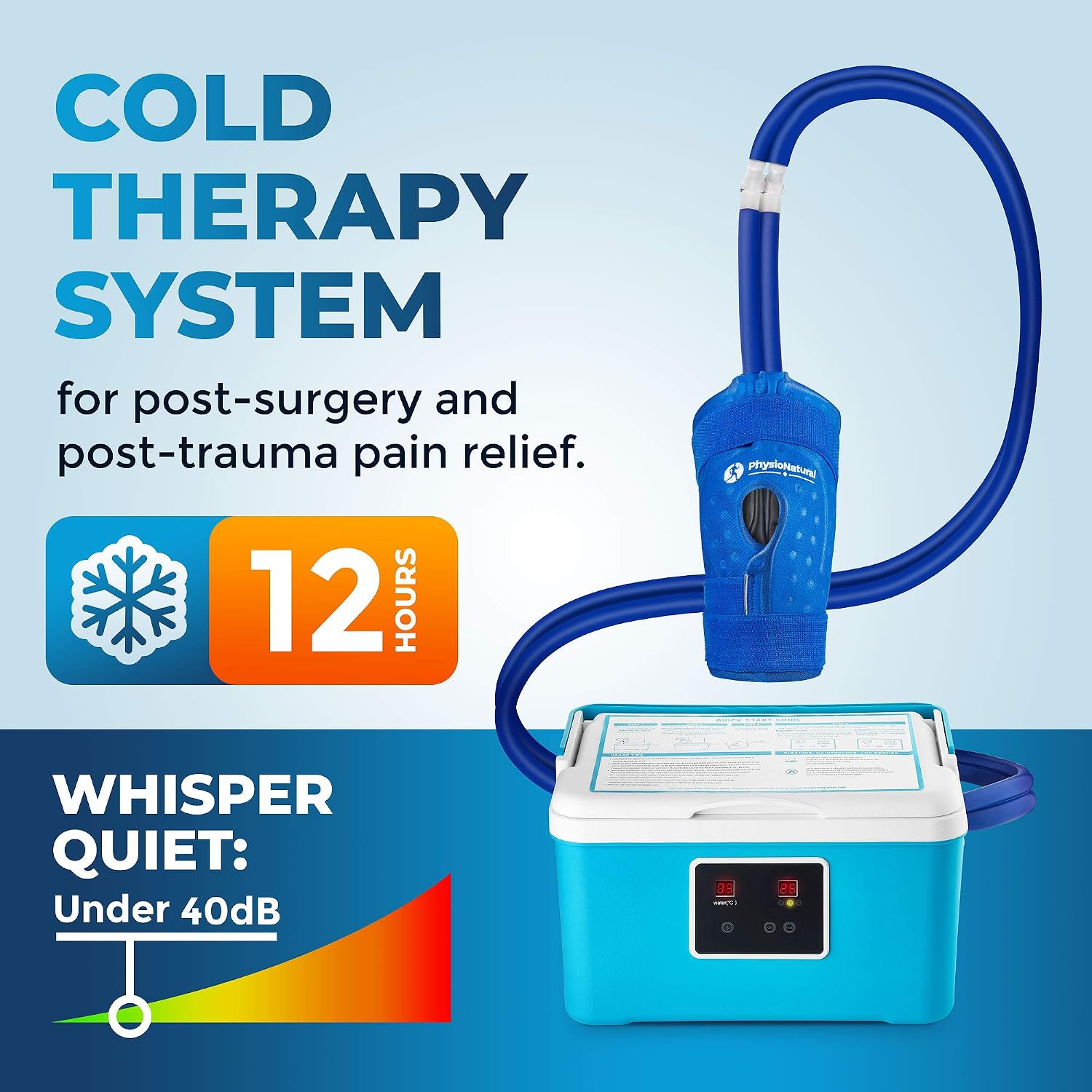 PhysioNatural Cold Therapy Ice Machine for Knee Surgery Recovery – Programmable Continuous Cryotherapy System with Adjustable Knee Pad for Post-Op