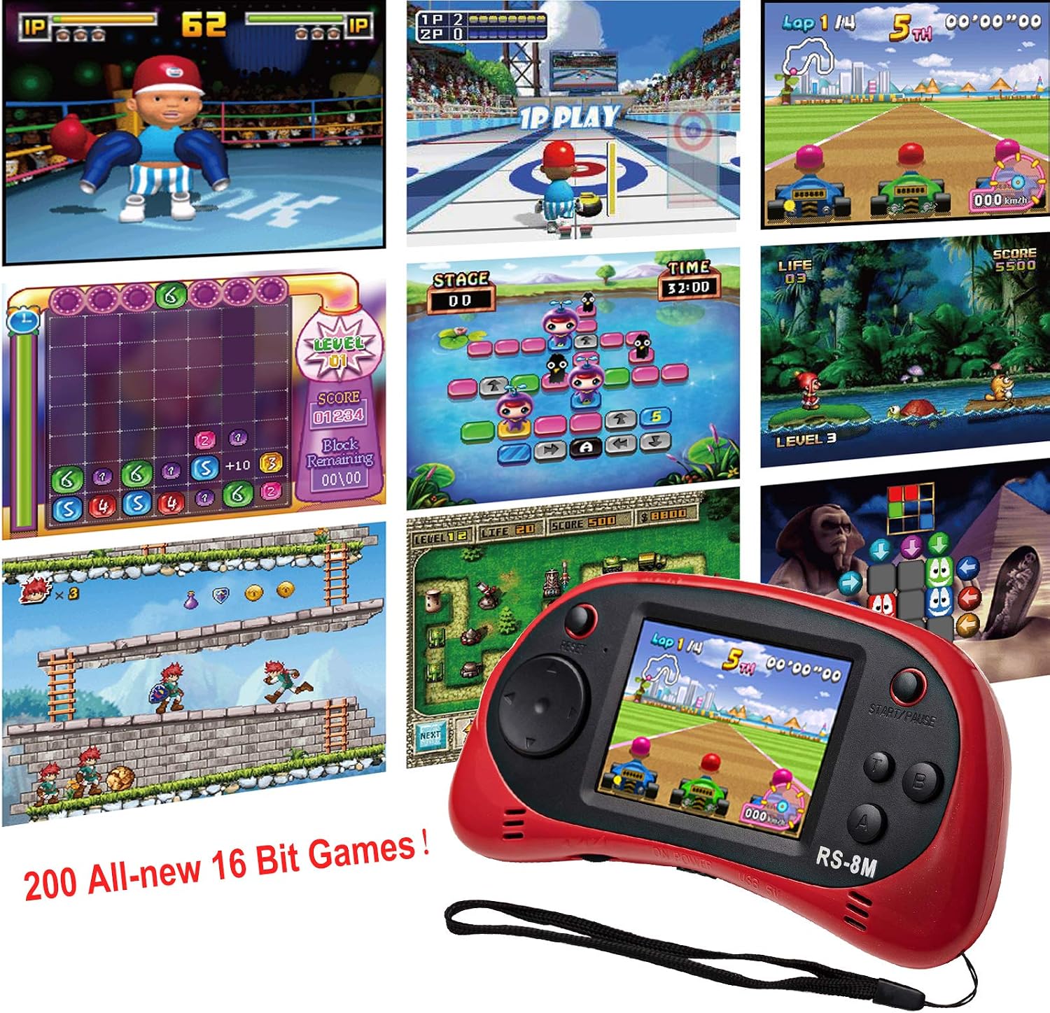 Kids Handheld Portable Video Game Player with 200 Games - 16 Bit 2.5 Inch Screen Mini Retro Electronic Machine for Boys Girls