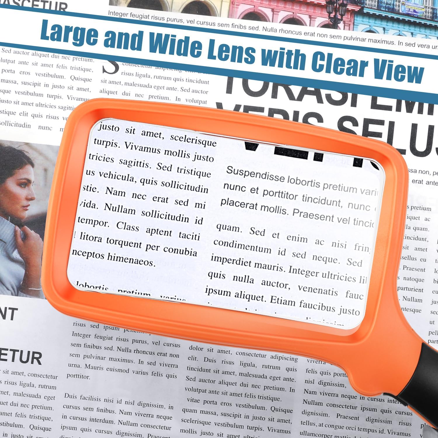 Folding Handheld Magnifying Glass with Light, 5X Large Rectangle Reading Magnifier with Dimmable LED for Seniors with Macular Degeneration, Newspaper