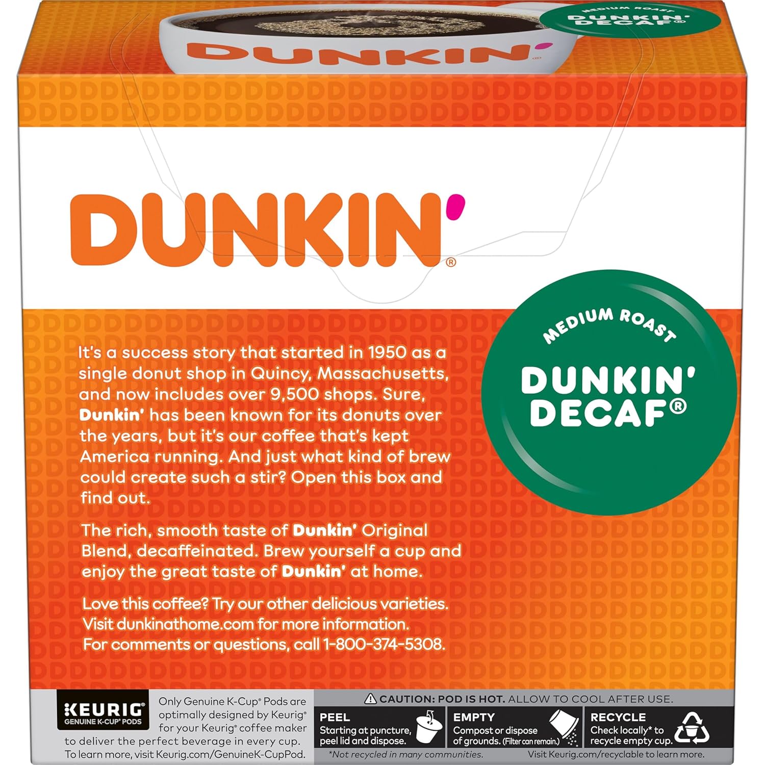 Dunkin’ Decaf Medium Roast Coffee, Keurig K-Cup Pods, 60 Count