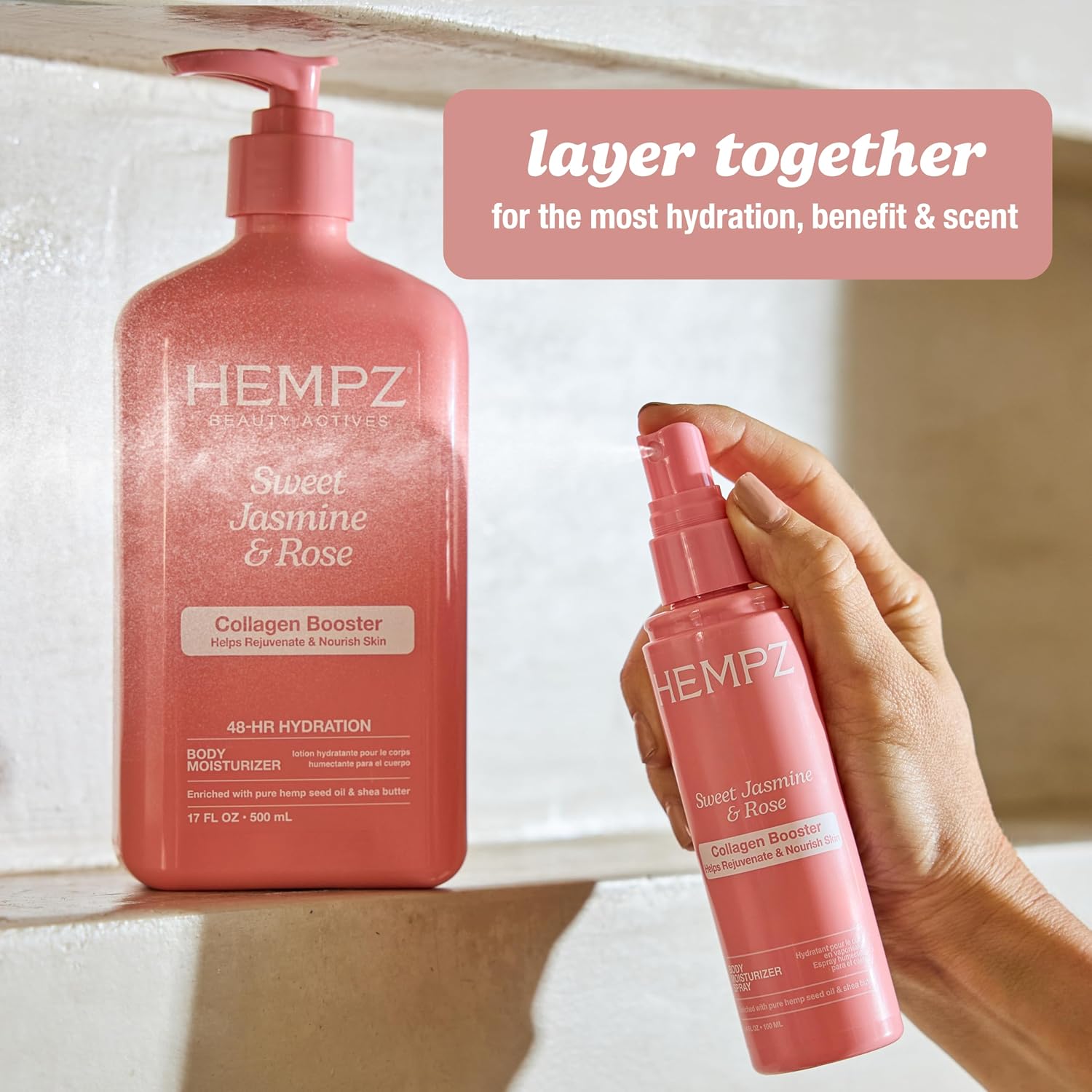 Hempz Sweet Jasmine & Rose Herbal Body Moisturizer for Women, 17 Fl. oz. - Moisturizing Lotion with 100% Pure Hemp Seed Oil, Collagen
