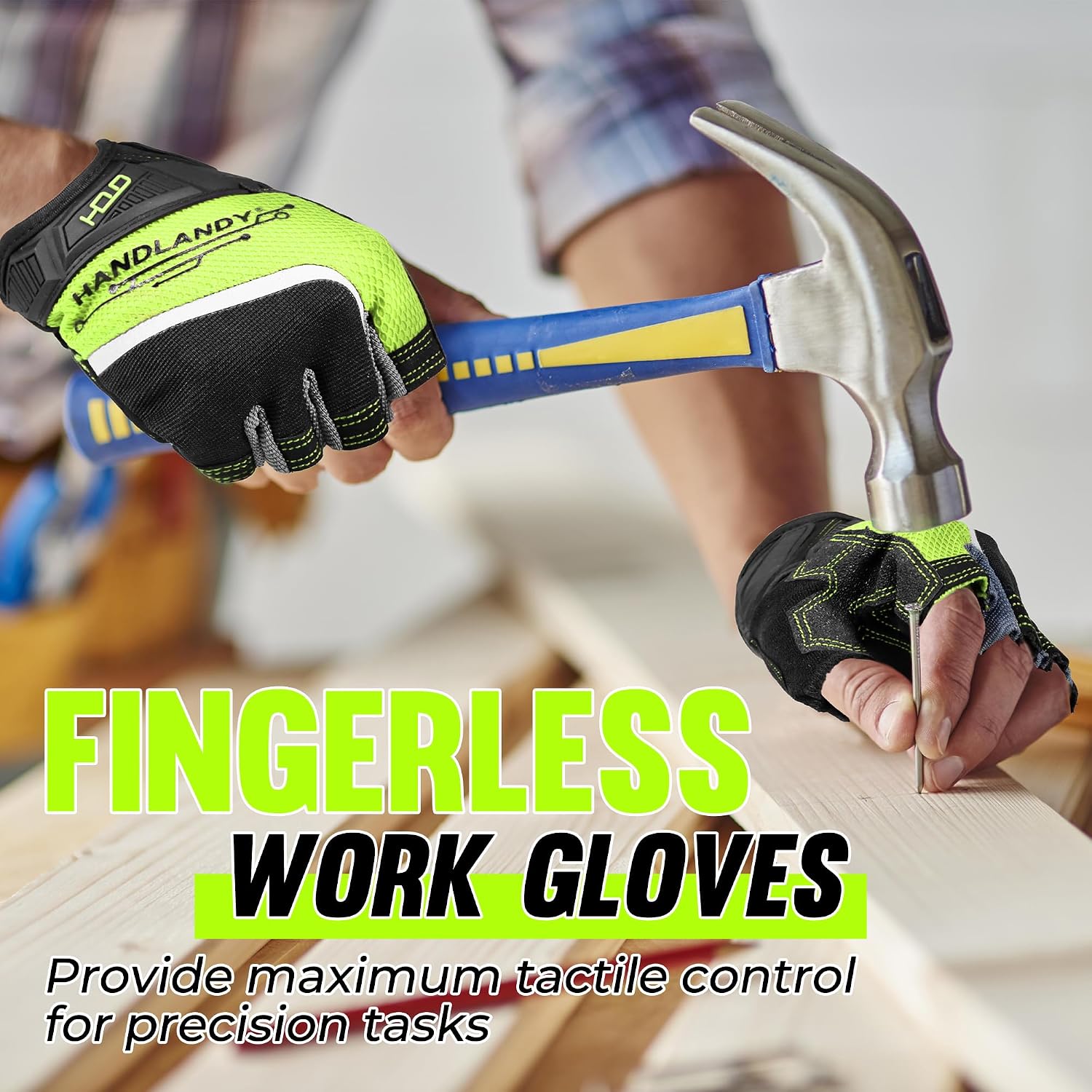 HANDLANDY Framer Work Gloves Open-Finger Carpenters Gloves, Fingerless Gaming Gloves for Tactical Shooting, Airsoft, Hunting, Police Work and Hiking L
