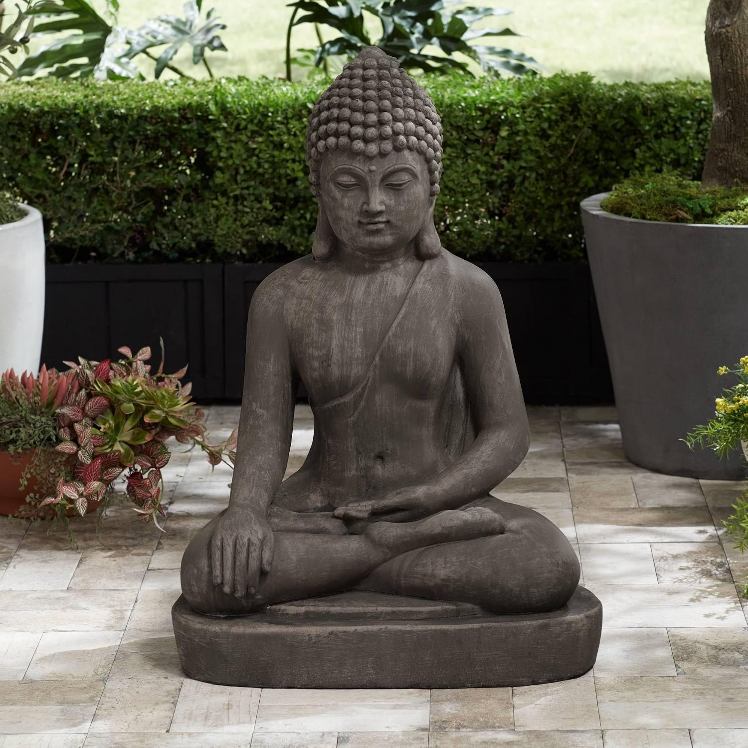 John Timberland Sitting Buddha 29 1/2" High Sandstone Outdoor Statue | Sculpture Zen Asian Japanese Garden Decor Front Porch Patio Yard Outside Home Balcony House Exterior Weathered Light Finish