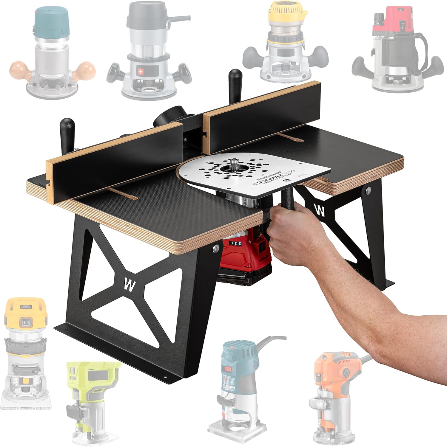 Woodpeckers StabilMaxRT+ Router Table System, USA Made Portable Benchtop Router Table
