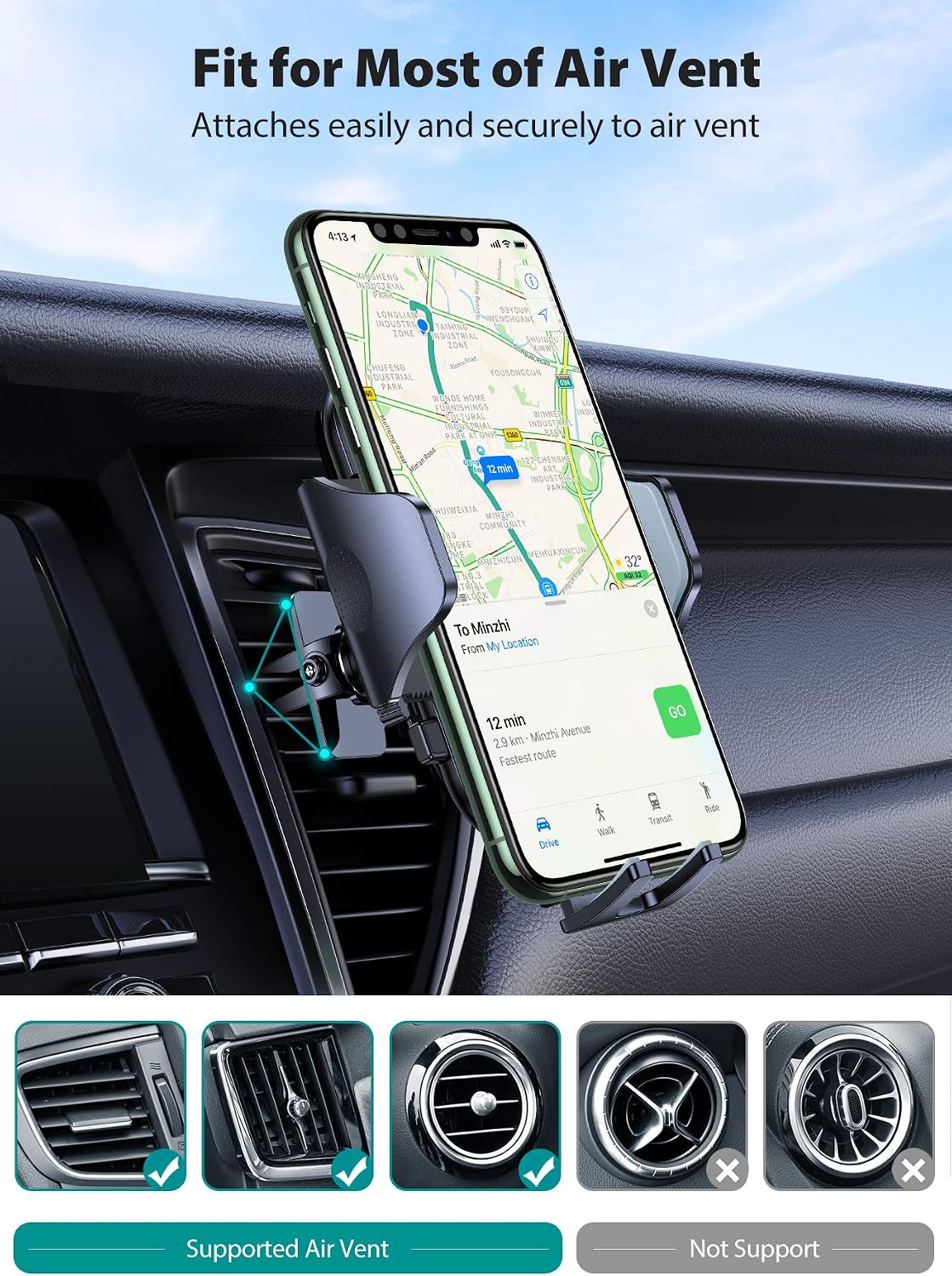 VICSEED Air Vent Clip for Car Mount, Twist-Lock Anti-Shake Vent Grip, 17mm (0.67inch) Ball Head Universal for Most Phone Mount for Car