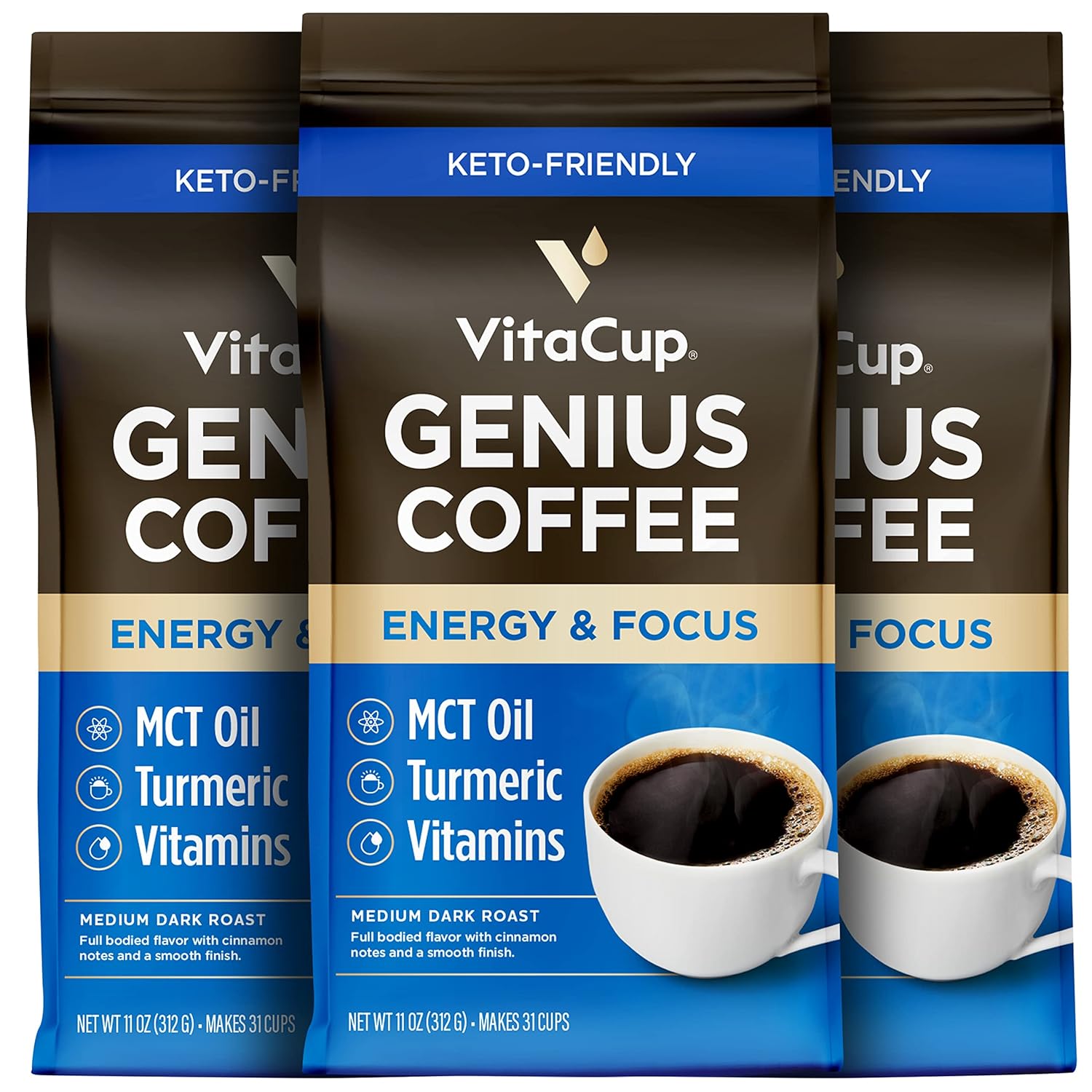 VitaCup Genius Keto Ground Coffee with MCT Oil, 11oz