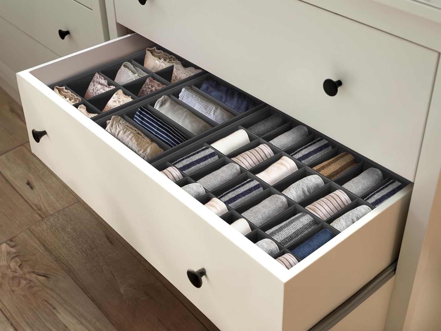 Simple Houseware 4-Pack Drawer Organizer Set for Underwear/Socks/Bra, Gray | Closet Dividers for Underwear, Socks, Bras, Scarves, Ties - Foldable Non-Woven Storage Boxes