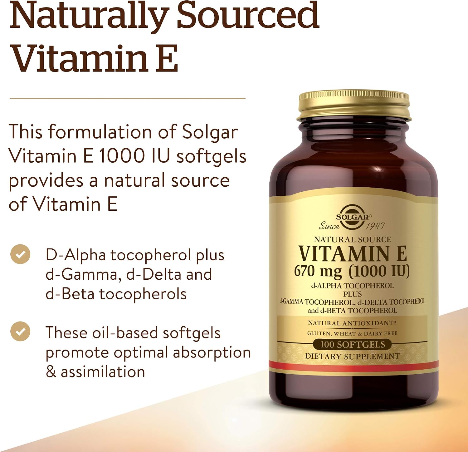 Solgar Vitamin E 670 mg (1000 IU), 100 Mixed Soft Gels - Non GMO | Suitable for Vegetarians, Gluten Free